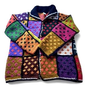 Vintage Patchwork Ecuadorian Wool Cardigan OS